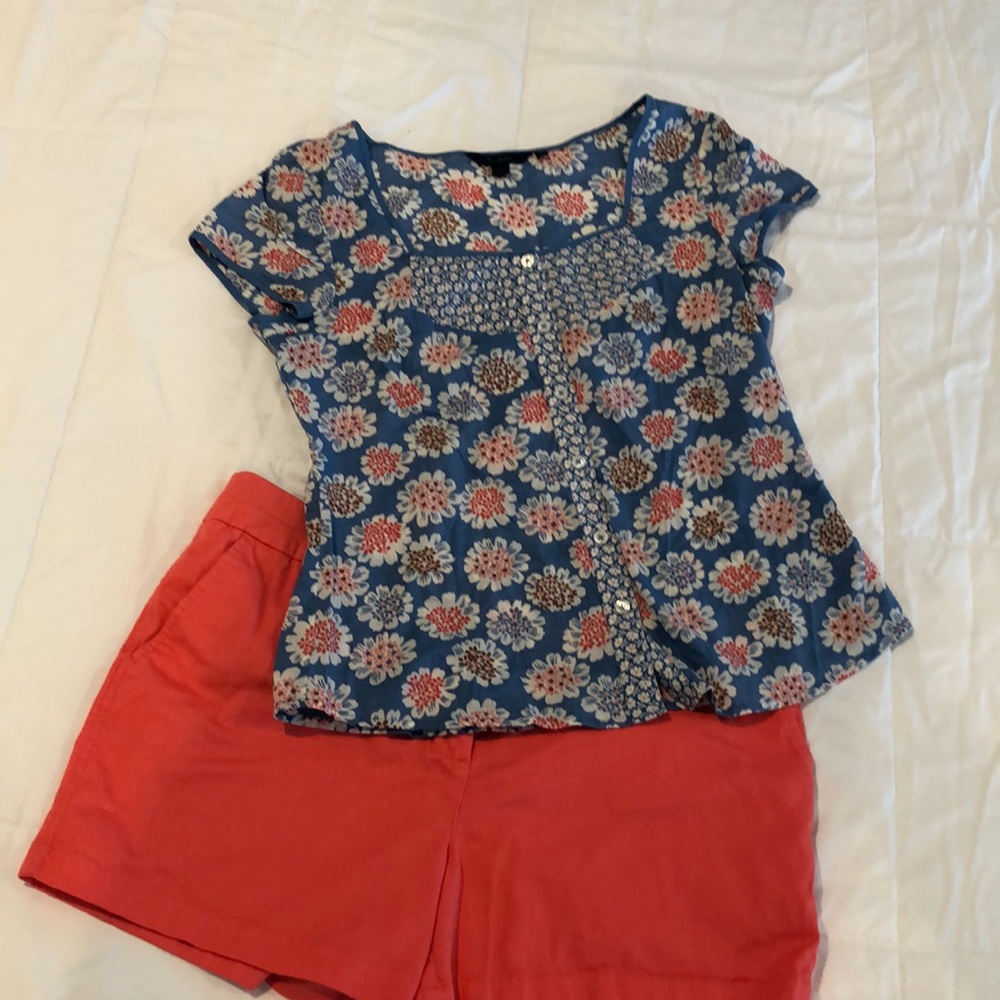 Boden floral short sleeve cotton button front top